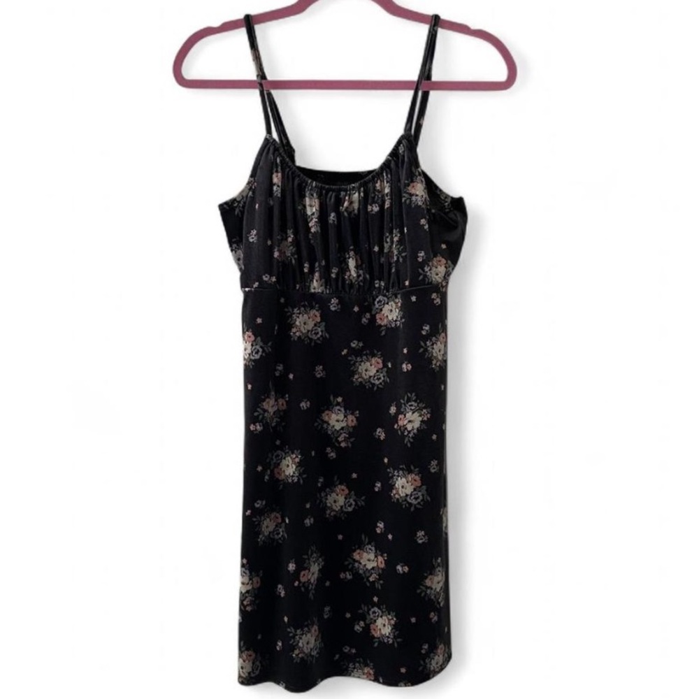 Hollister Black Floral Gathered Slip Dress